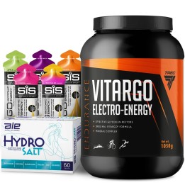 ZESTAW Trec Vitargo Electro-Energy 1050g + elektrolity Hydro Salt + 5 x Żele energentyczne  Sis