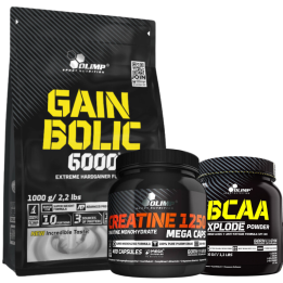 Olimp zestaw masa - Gain Bolic 2000g + BCAA Xplode 500g + Creatine Mega Caps 400k + Shaker Gratis!