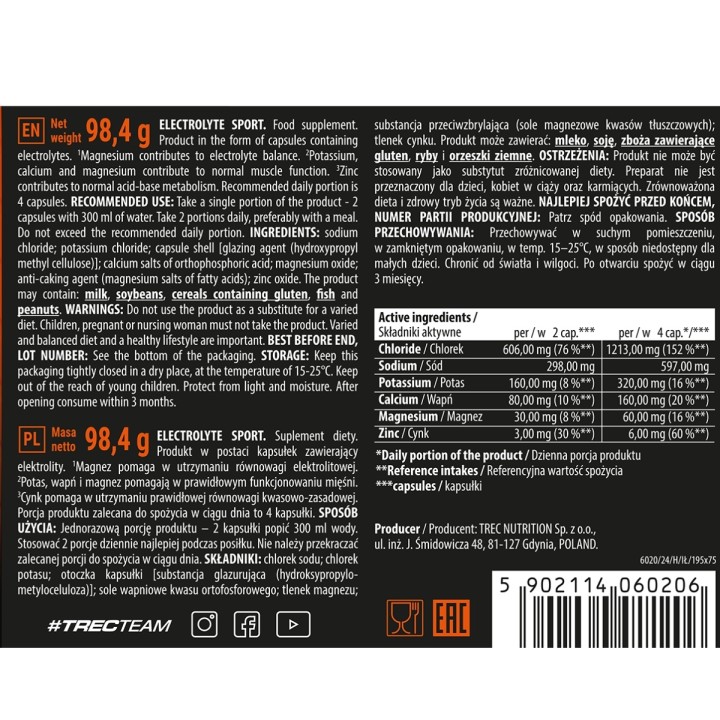 Trec Electrolyte Sport 120 kaps. | Elektrolity w kapsułkach